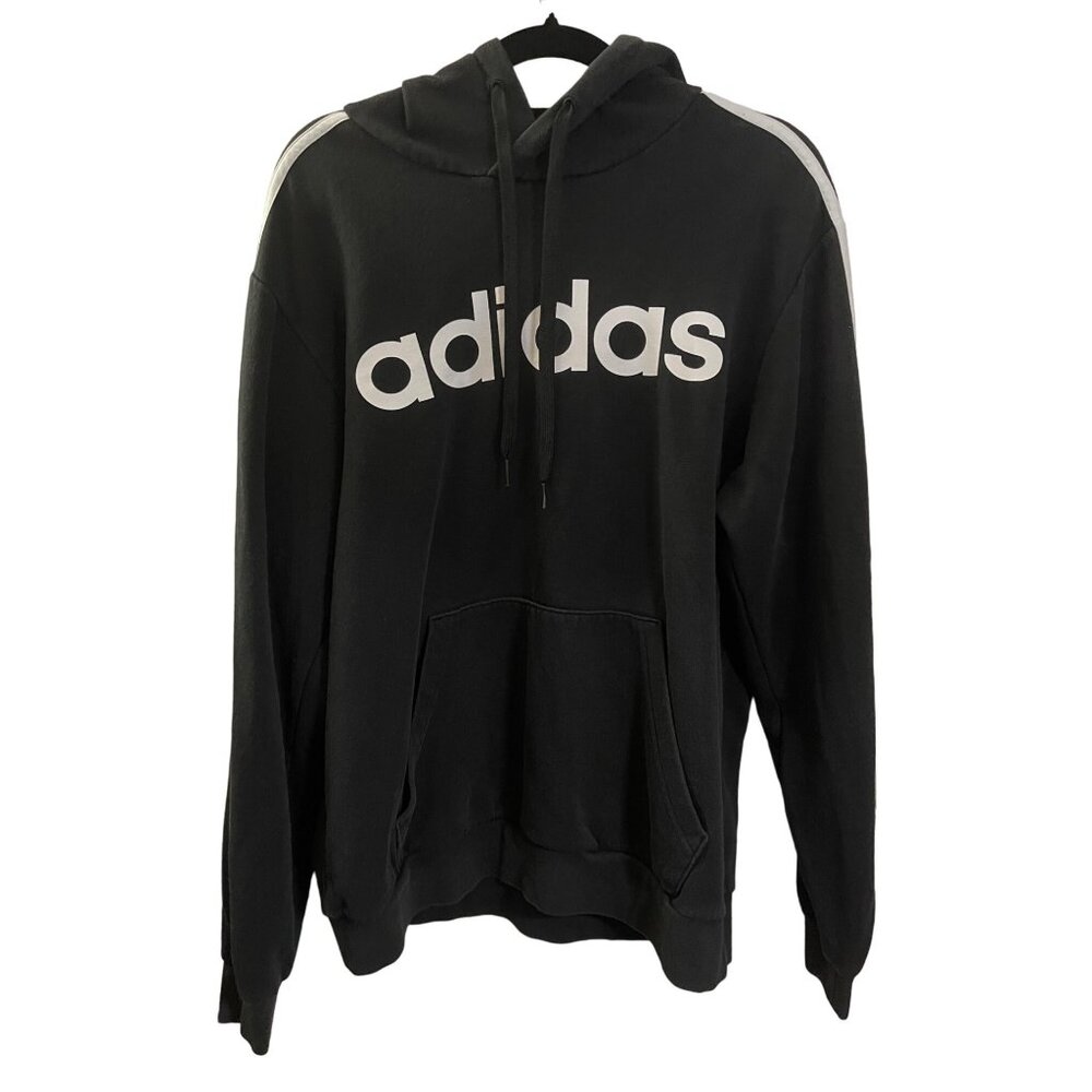 Adidas Black Hoodie with Classic Three Stipes Mens size Medium - Picture 2 of 10